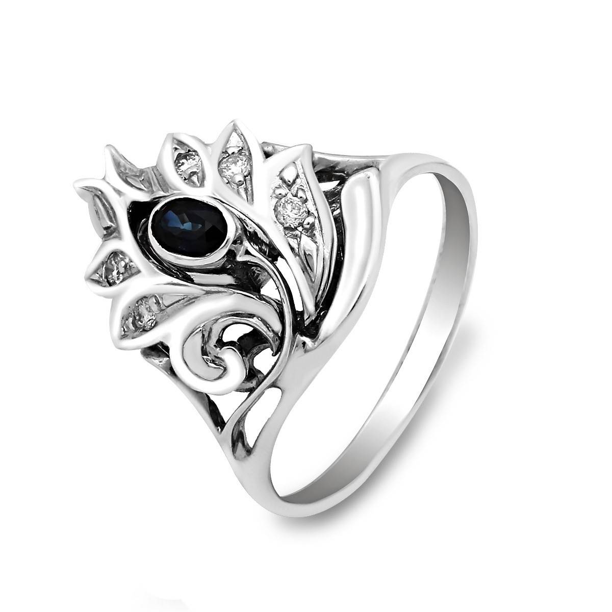 Кольцо из белого золота с бриллиантами и сапфиром (020326)