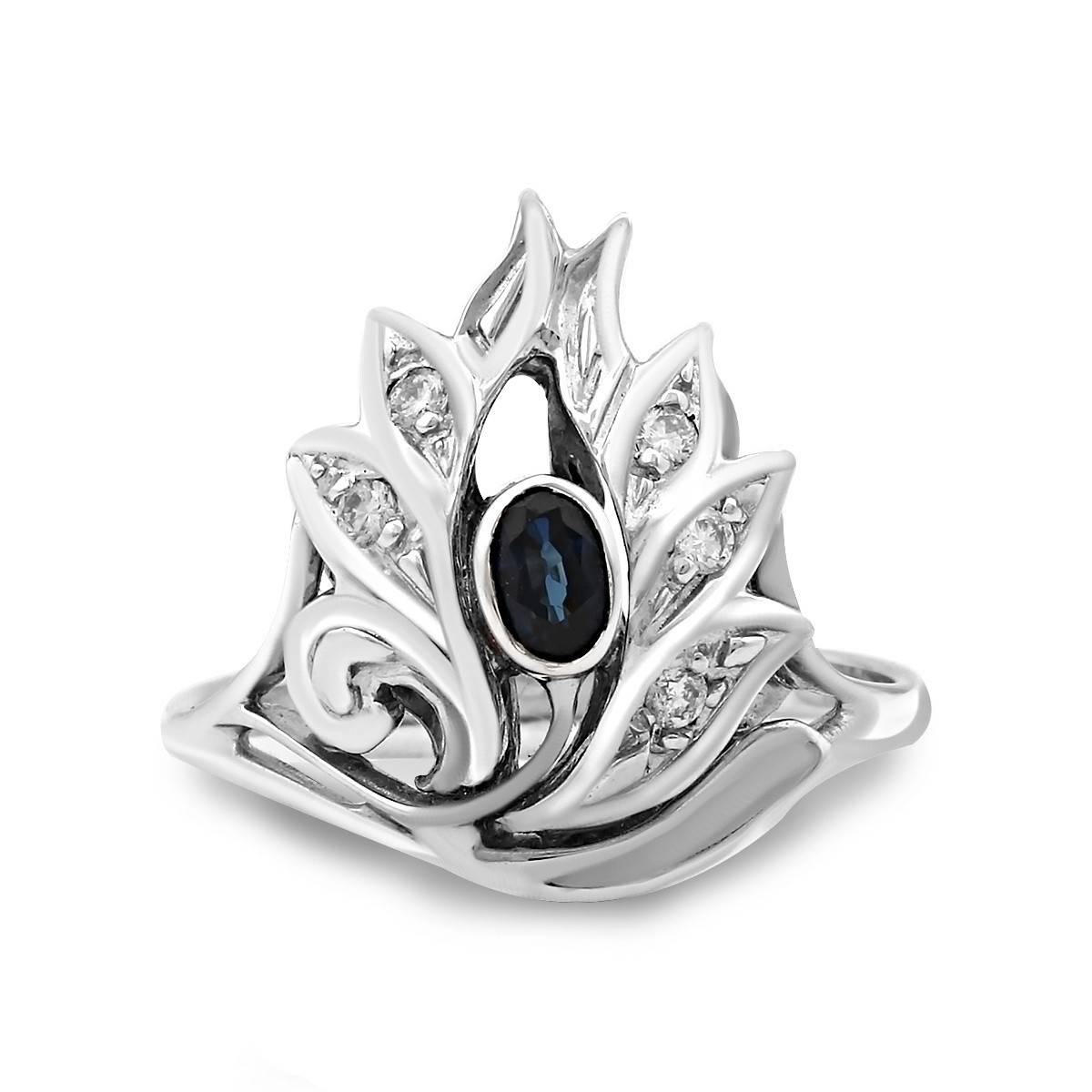 Кольцо из белого золота с бриллиантами и сапфиром (020326)