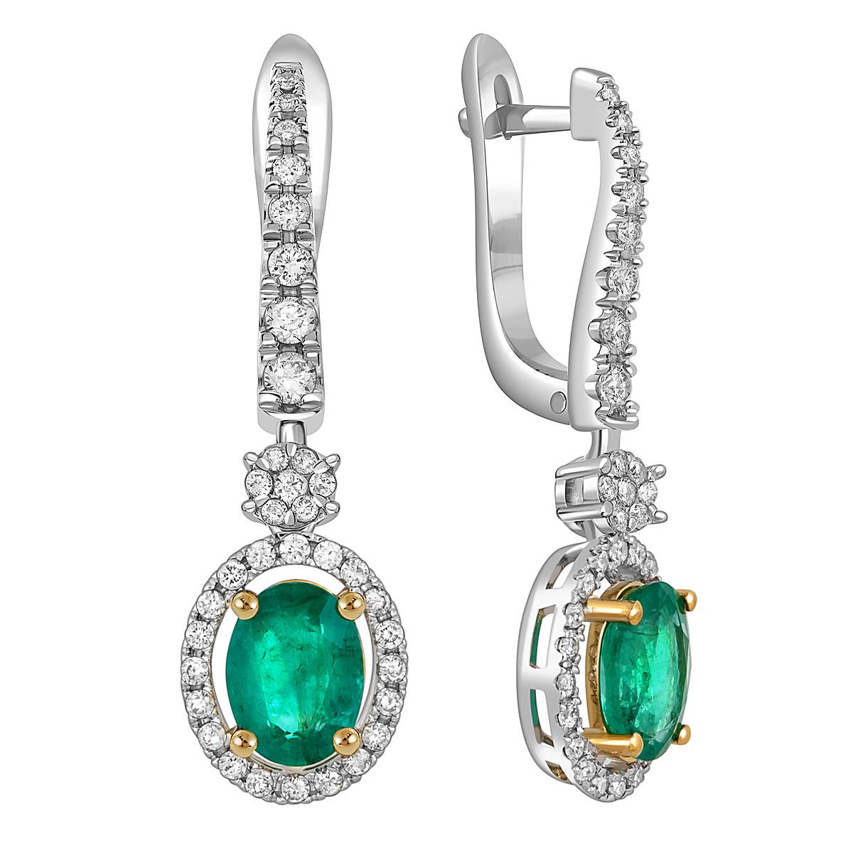 Серьги из белого золота с бриллиантами и изумрудами (049506)