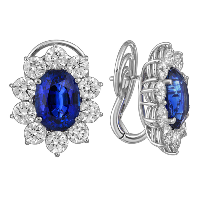 Серьги из белого золота с бриллиантами и сапфирами 