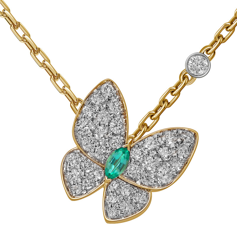 Колье из жёлтого золота с бриллиантами и изумрудом 