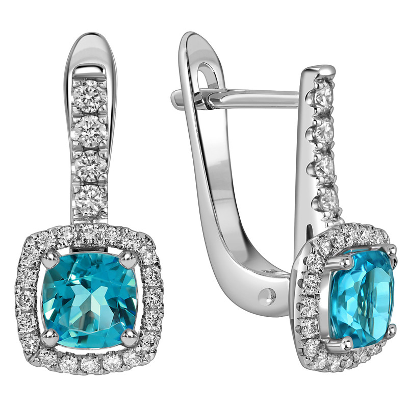 Серьги из белого золота с бриллиантами и апатитами (058527)