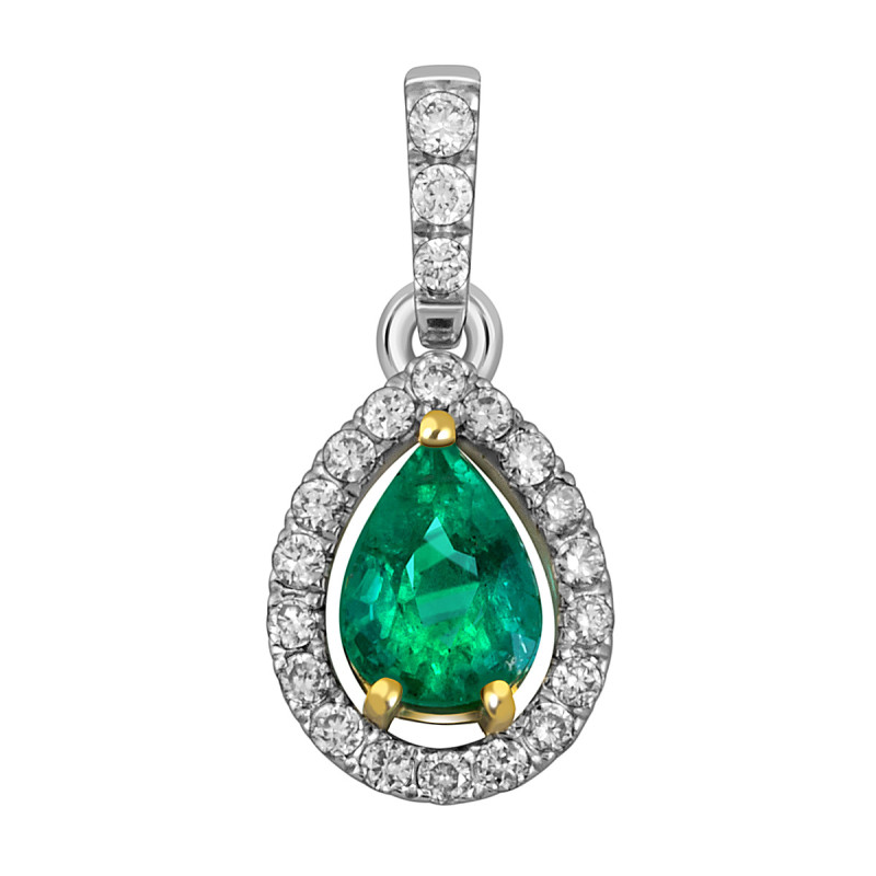 Кулон из белого золота с бриллиантами и изумрудом (052077)