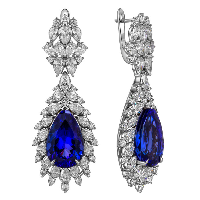 Серьги из белого золота с бриллиантами и танзанитами (054131)