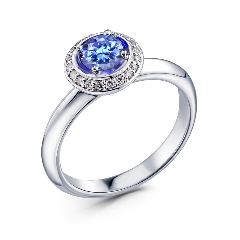 Кольцо из белого золота с бриллиантами и танзанитом (050026)
