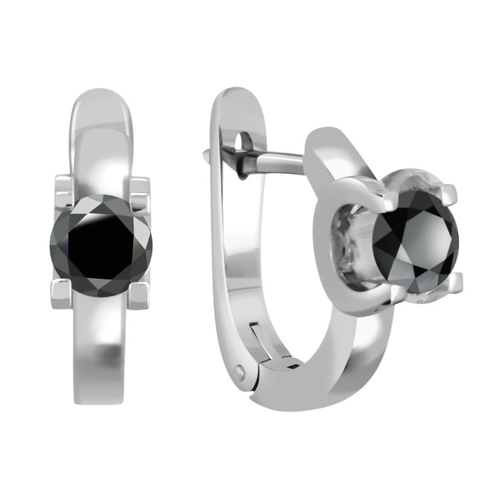 Серьги из белого золота с чёрными бриллиантами (040890)
