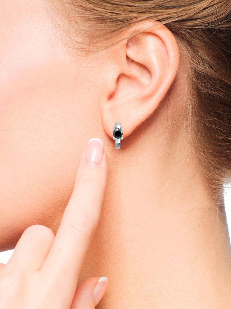 Серьги из белого золота с чёрными бриллиантами (040890)