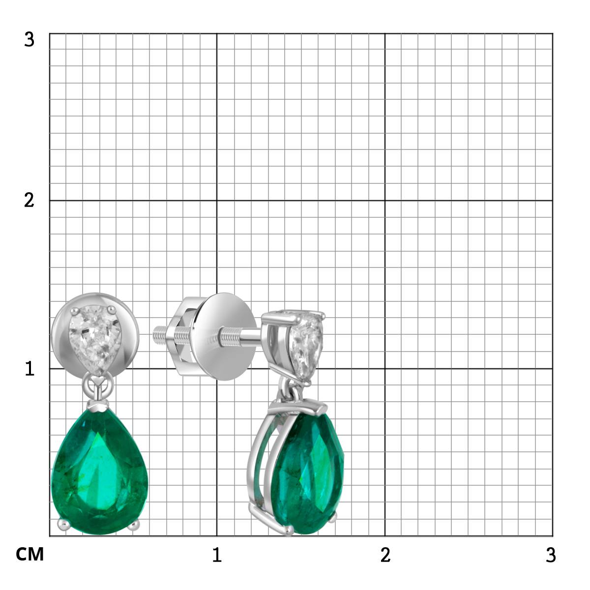 Серьги пусеты из белого золота с бриллиантами и изумрудами (051818)