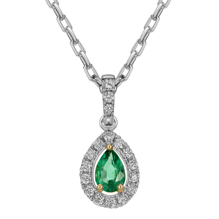 Колье из белого золота с бриллиантами и изумрудом (061701)