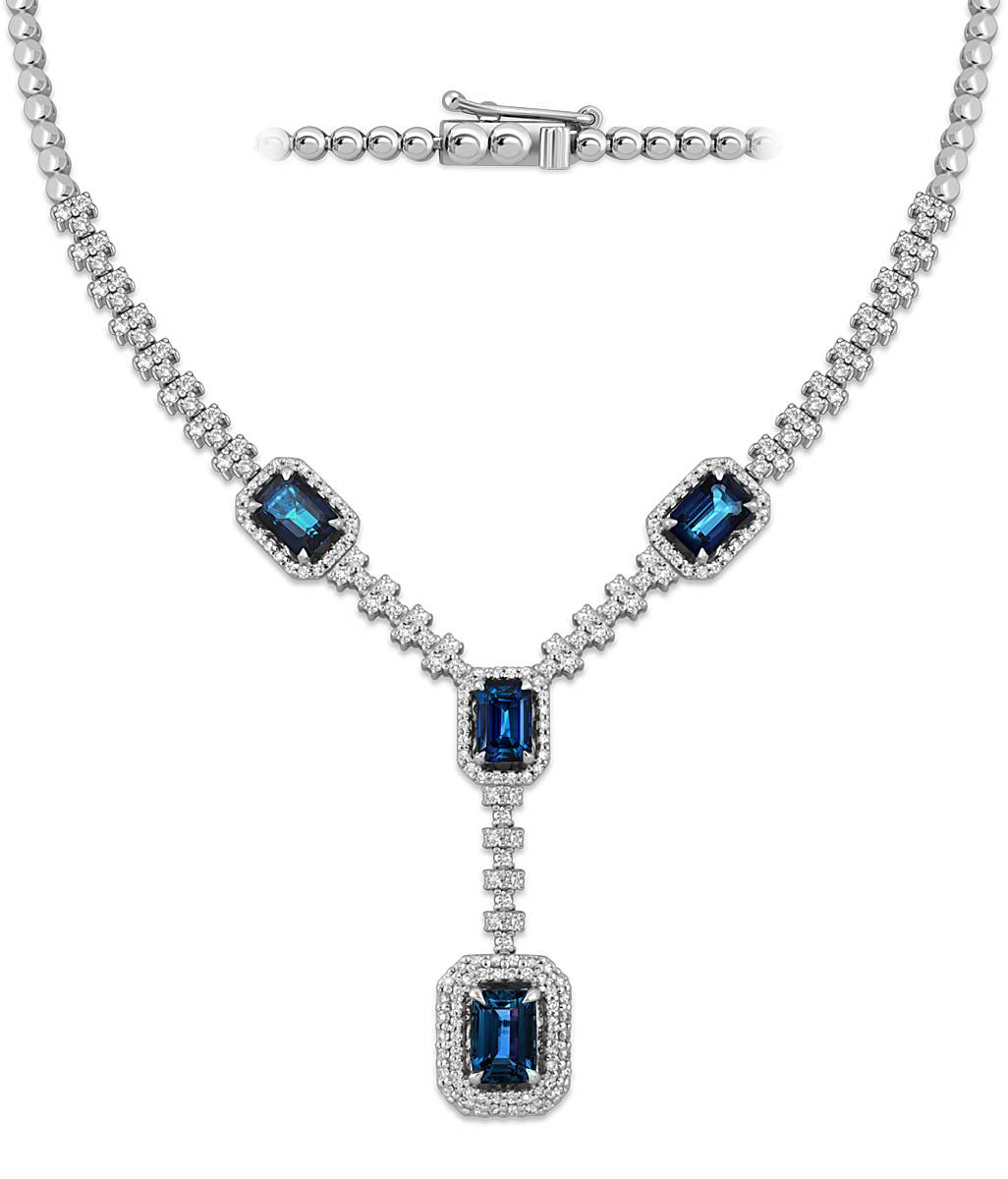 Колье из белого золота с бриллиантами и сапфирами (049341)