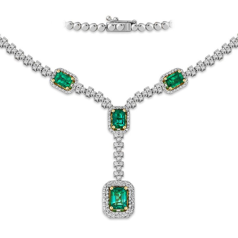 Колье из белого золота с бриллиантами и изумрудами (051826)