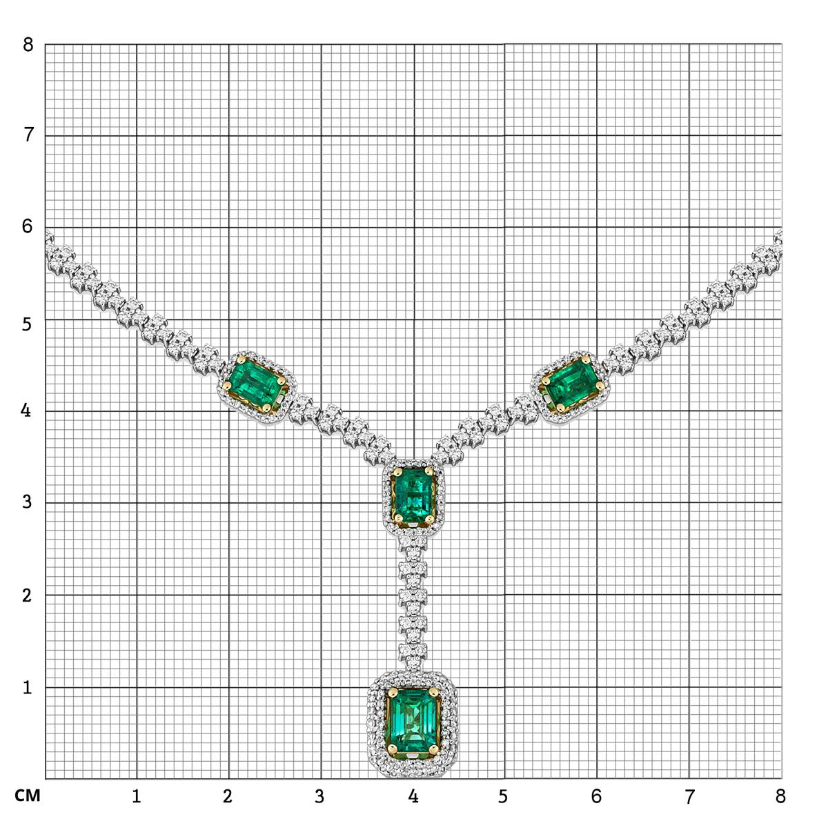 Колье из белого золота с бриллиантами и изумрудами (051826)