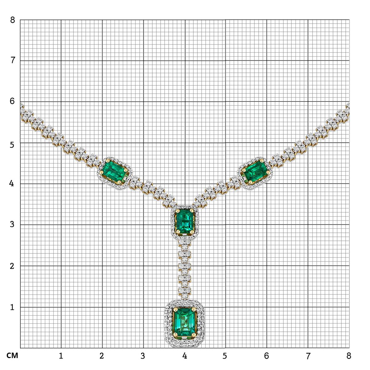 Колье из жёлтого золота с бриллиантами и изумрудами (051822)