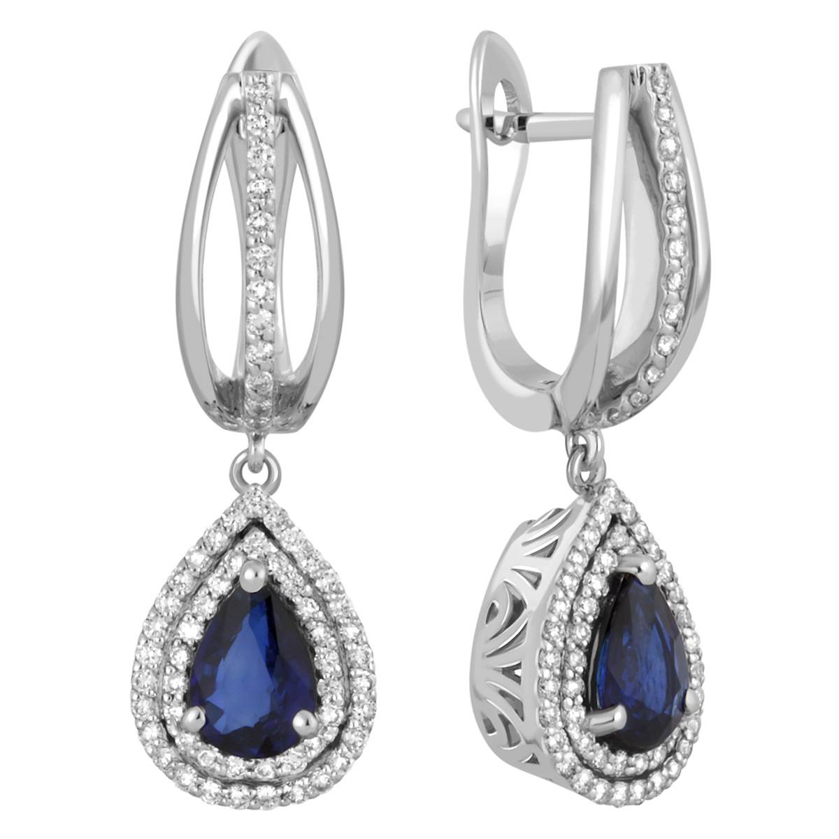 Серьги из белого золота с бриллиантами и сапфирами (039214)