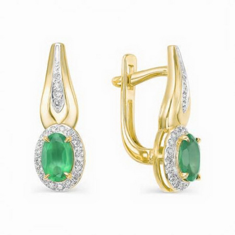 Серьги из комбинированного золота с бриллиантами и зелёными агатами (038773)