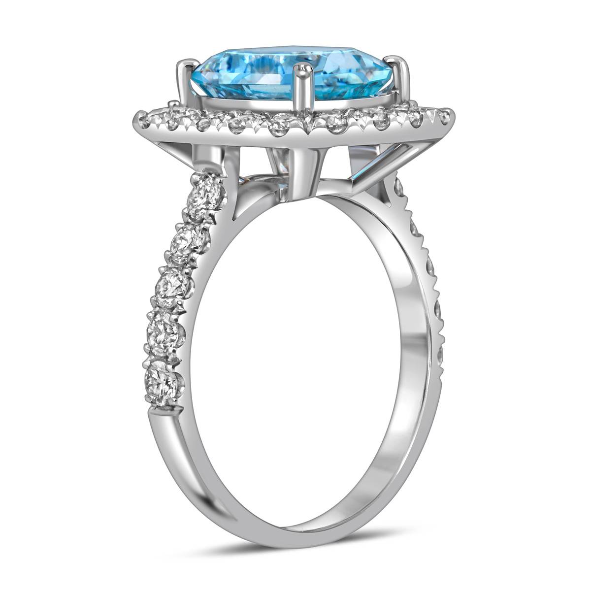 Кольцо из белого золота с бриллиантами и аквамарином (058664)