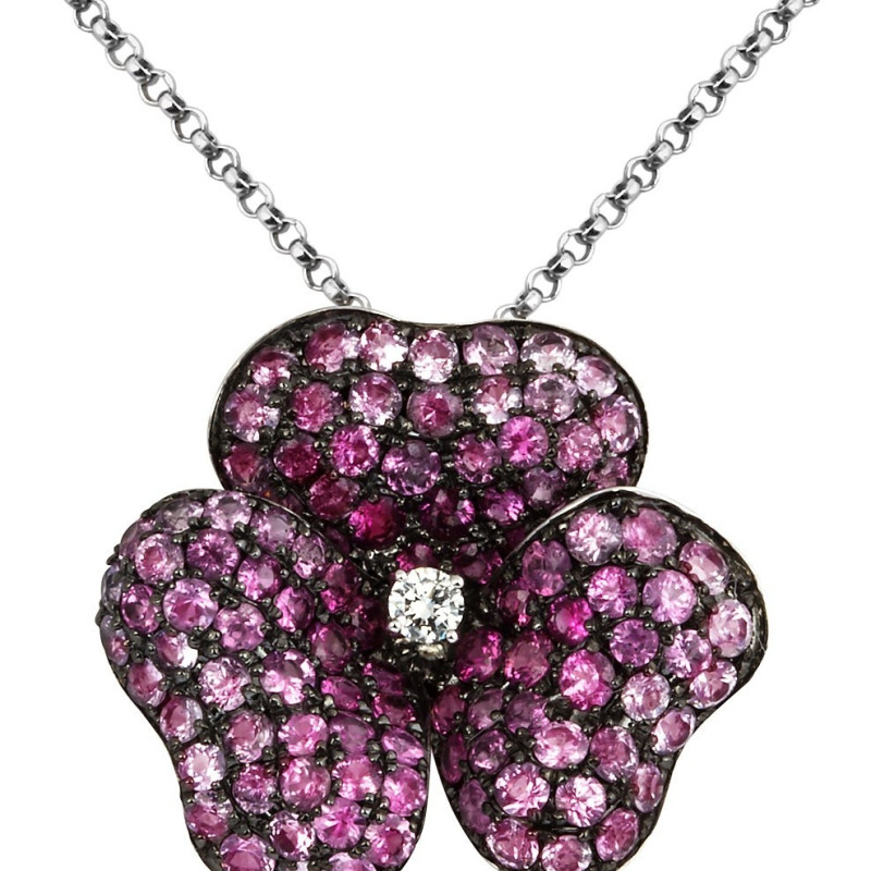 Колье с бриллиантом и розовыми сапфирами из белого золота (013693)