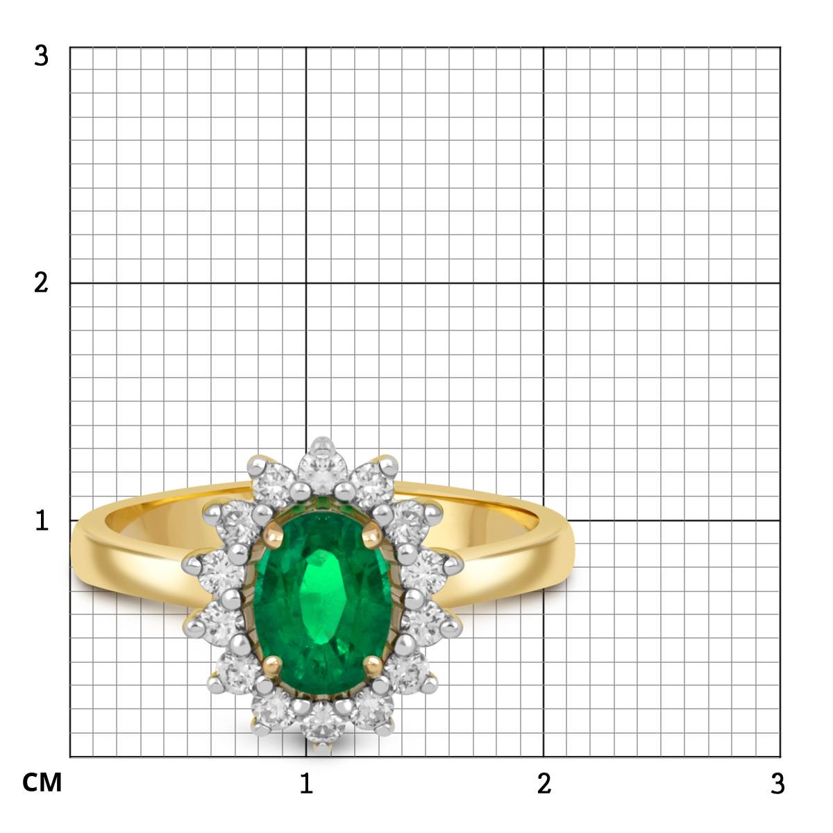 Кольцо из жёлтого золота с бриллиантами и изумрудом (051707)