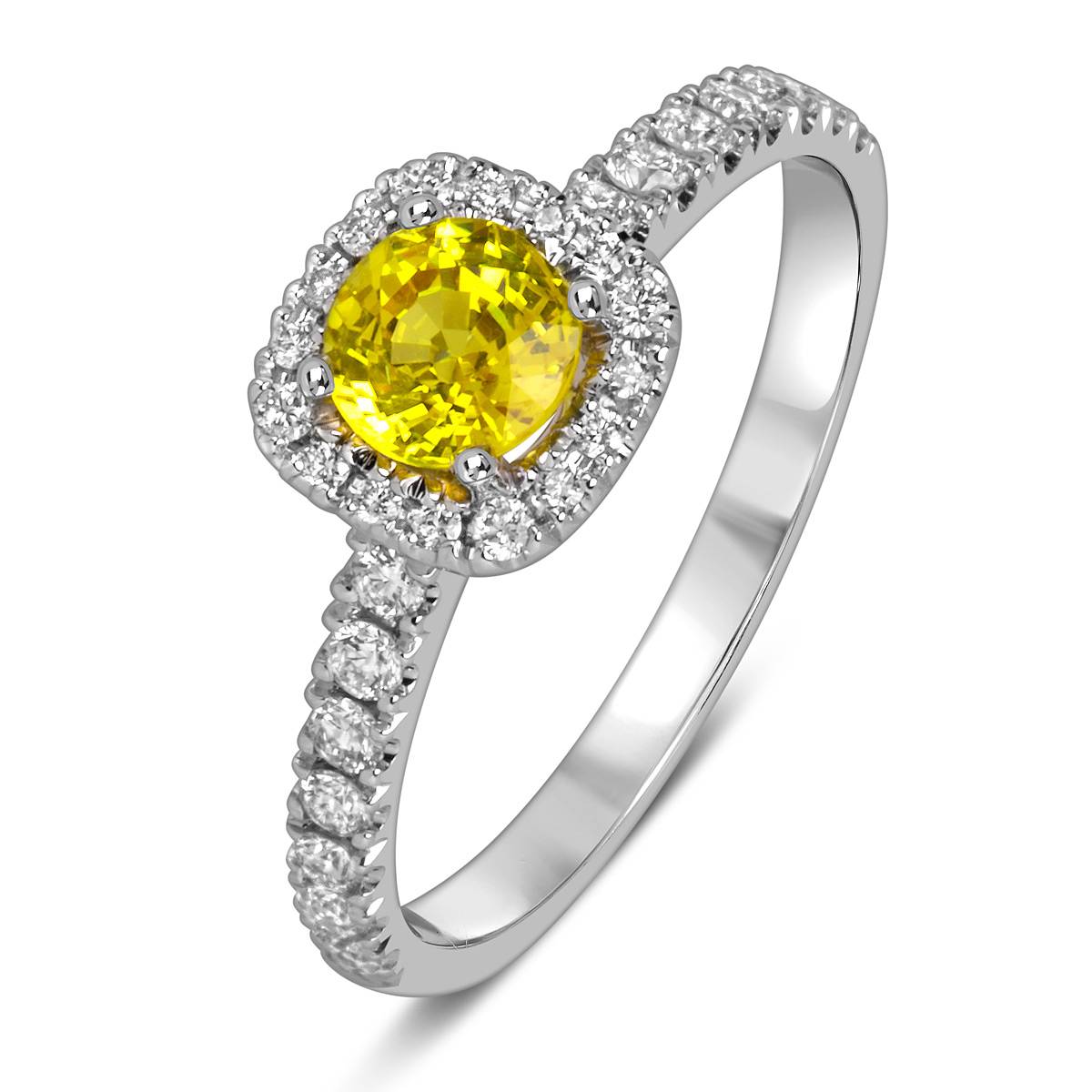 Помолвочное кольцо из белого золота с бриллиантами и жёлтым сапфиром  (061112)
