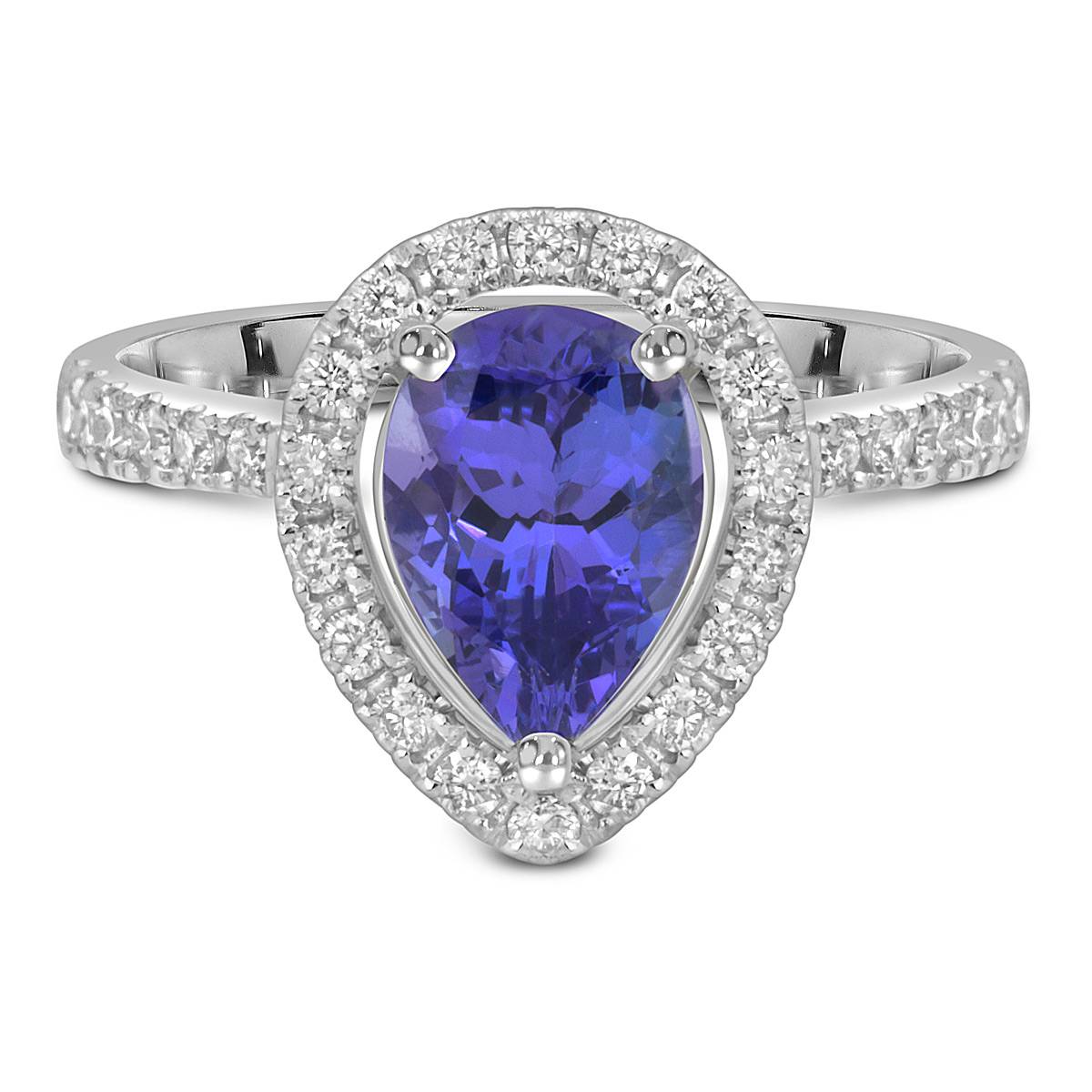 Кольцо из белого золота с бриллиантами и танзанитом (054510)