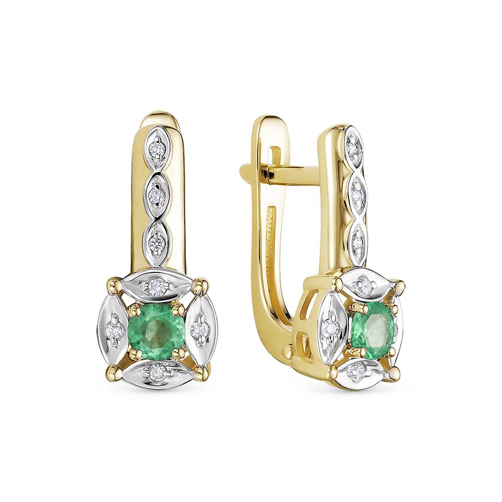 Серьги из жёлтого золота с бриллиантами и изумрудами (054793)