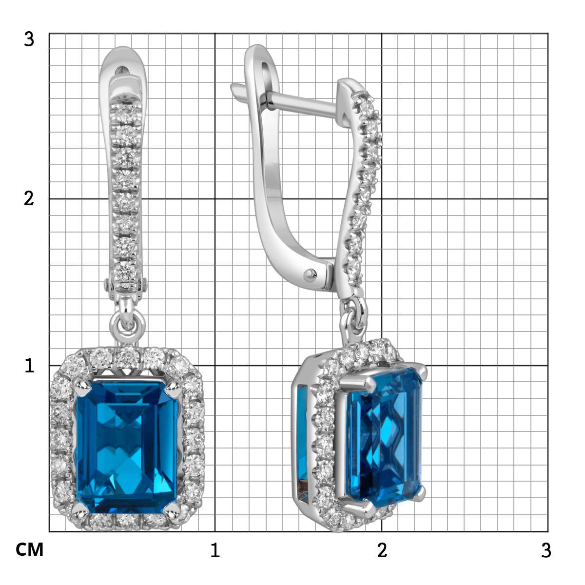 Серьги из белого золота с бриллиантами и топазами (059082)