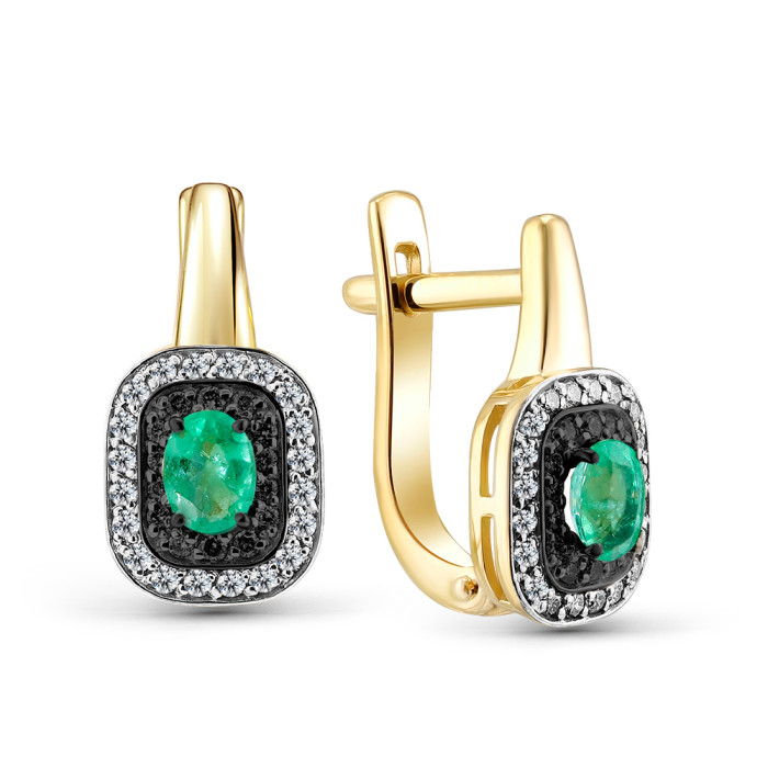 Серьги из жёлтого золота с бриллиантами и изумрудами (051493)