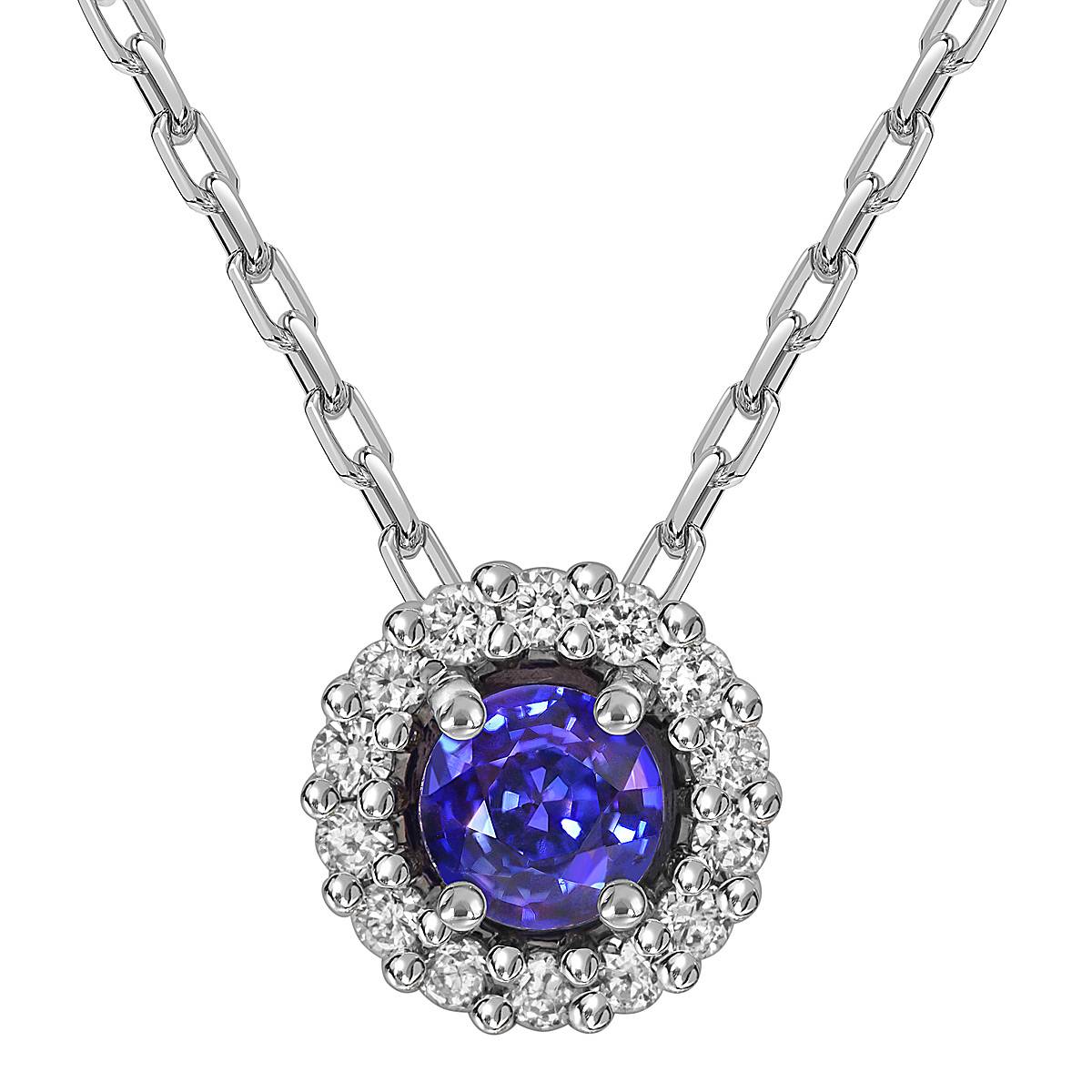 Колье из белого золота с бриллиантами и танзанитом (056145)