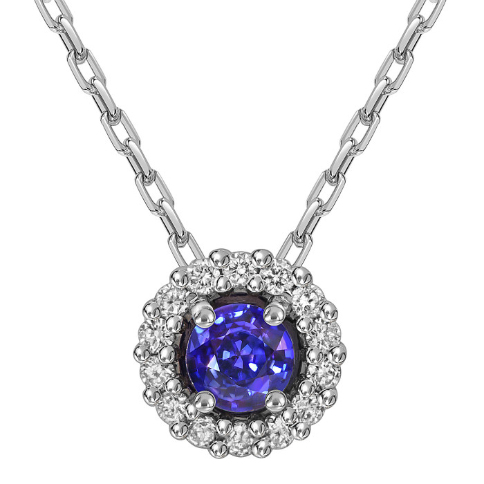 Колье из белого золота с бриллиантами и танзанитом (056145)