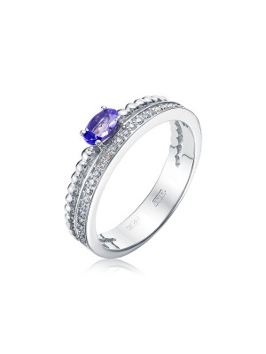 Кольцо из белого золота с бриллиантами и танзанитами (050886)