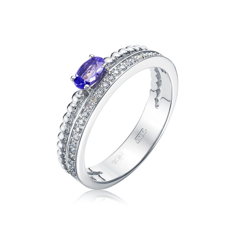 Кольцо из белого золота с бриллиантами и танзанитами (050886)