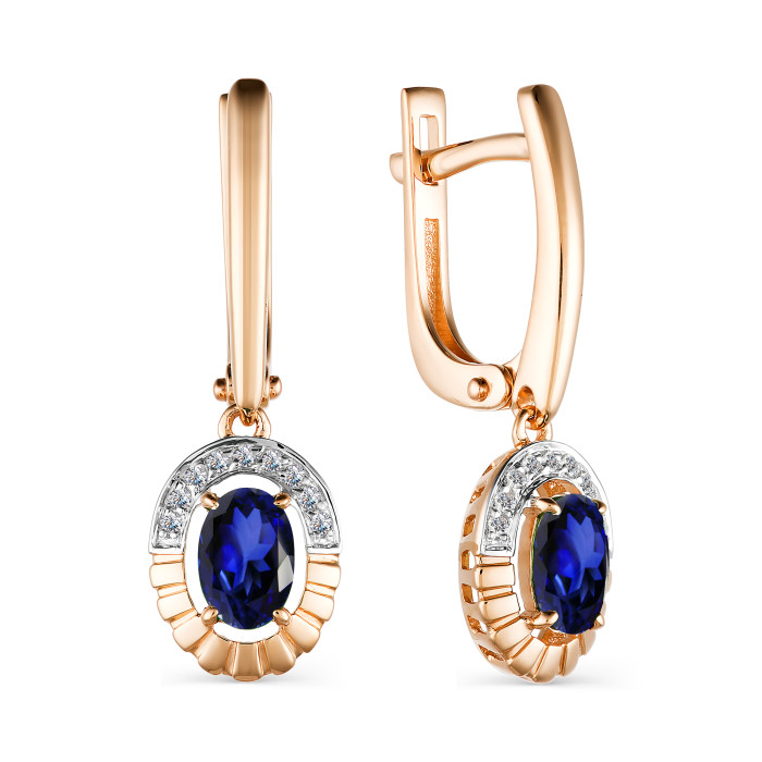 Серьги из красного золота с бриллиантами и сапфирами (042102)