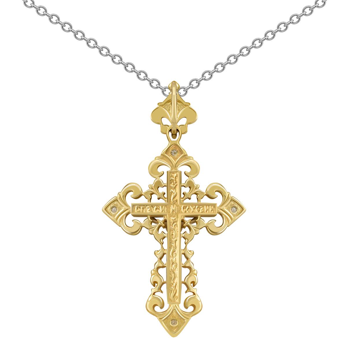 Кулон крест из комбинированного золота с бриллиантами (038171)