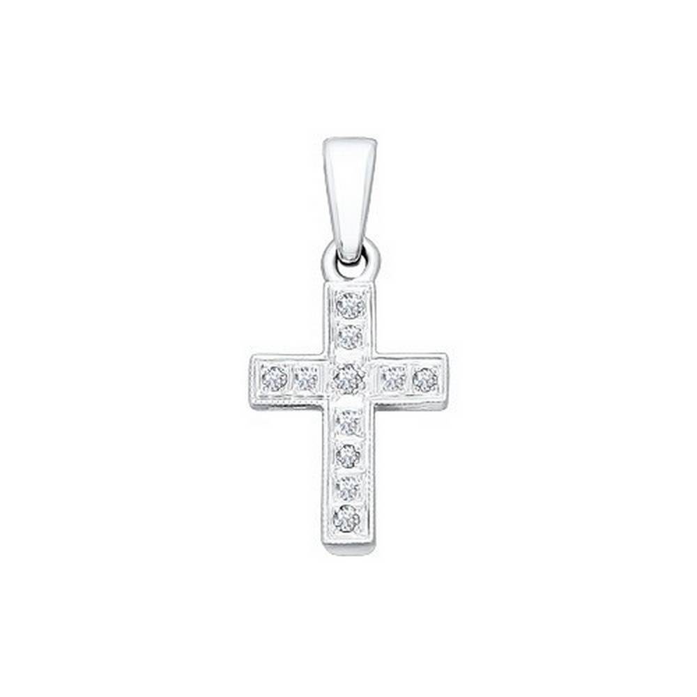 Кулон крест из белого золота с бриллиантами (025148)