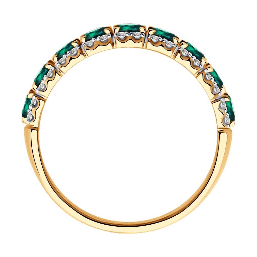 Кольцо из красного золота с бриллиантами и изумрудами (052869)