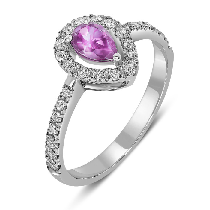 Кольцо из белого золота с бриллиантами и розовым сапфиром (061672)