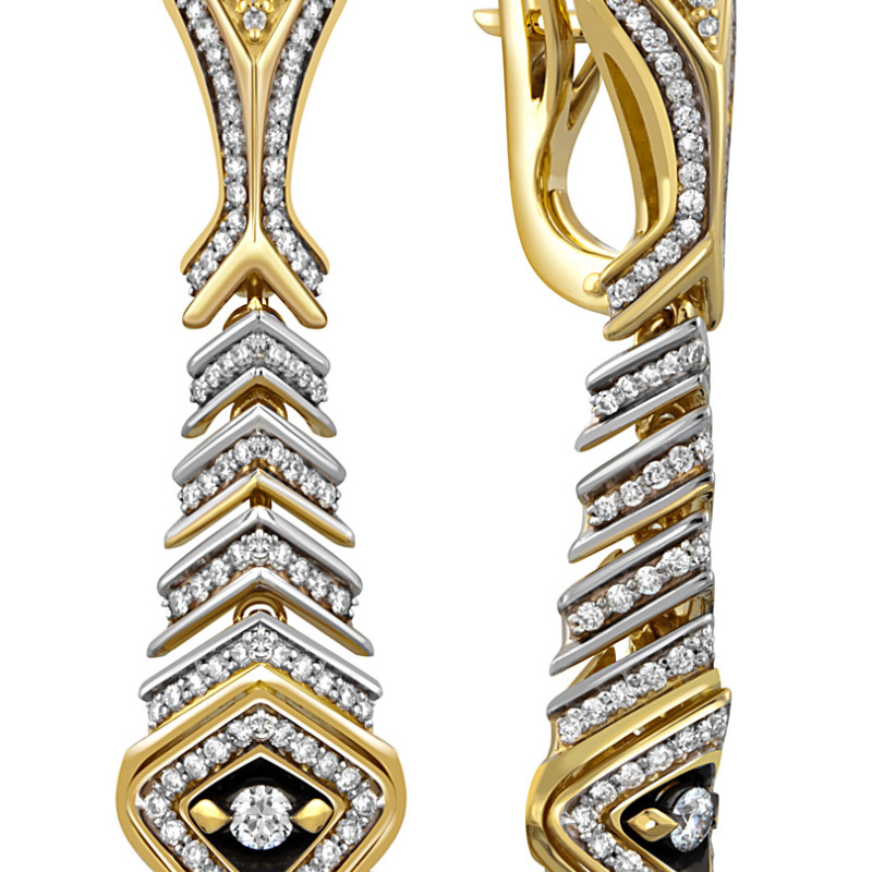 Серьги из комбинированного золота с бриллиантами (047709)