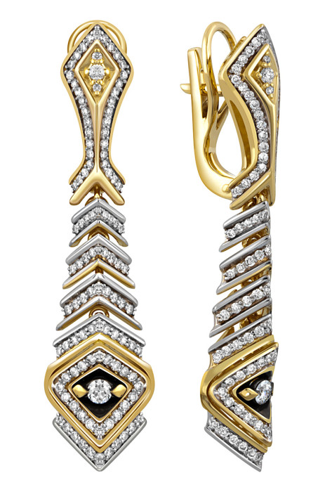 Серьги из комбинированного золота с бриллиантами (047709)