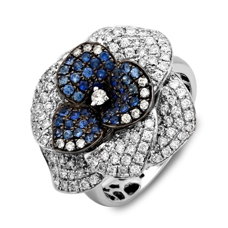 Кольцо из белого золота с бриллиантами и сапфирами (011389)