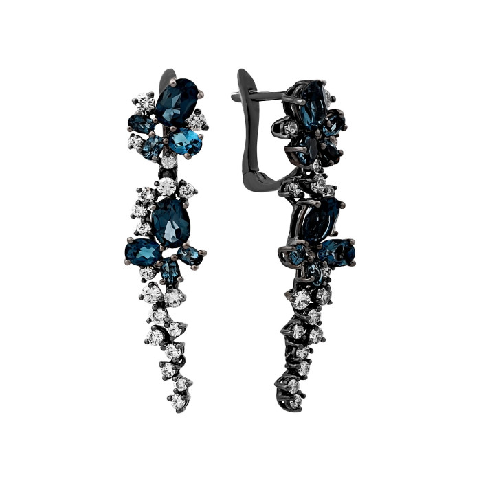 Серьги из чернёного золота с бриллиантами и топазами (015269)
