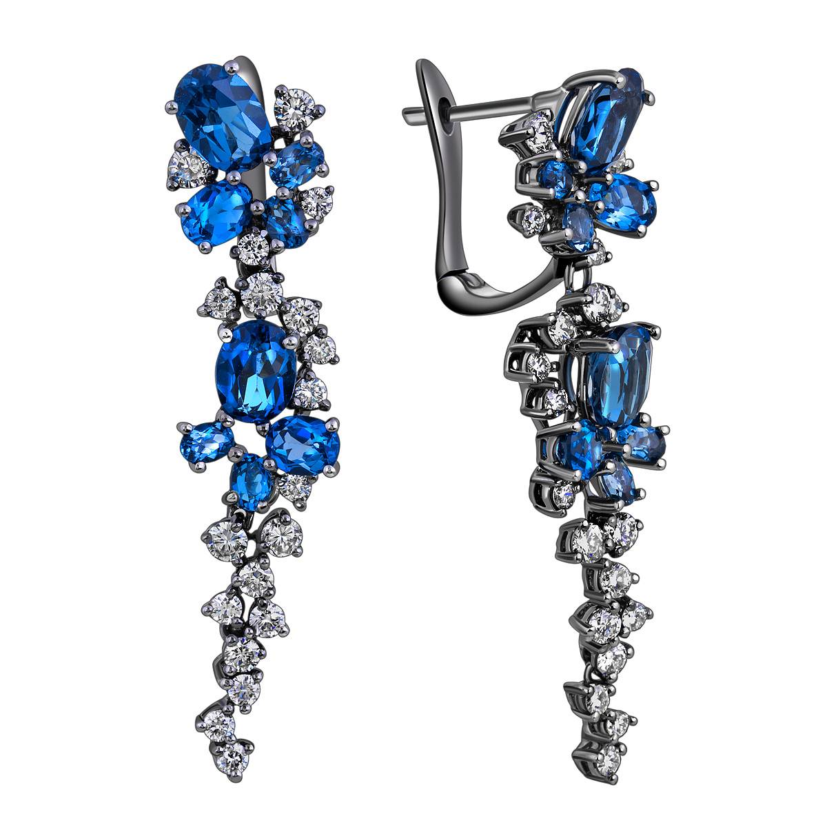 Серьги из чернёного золота с бриллиантами и топазами (015269)