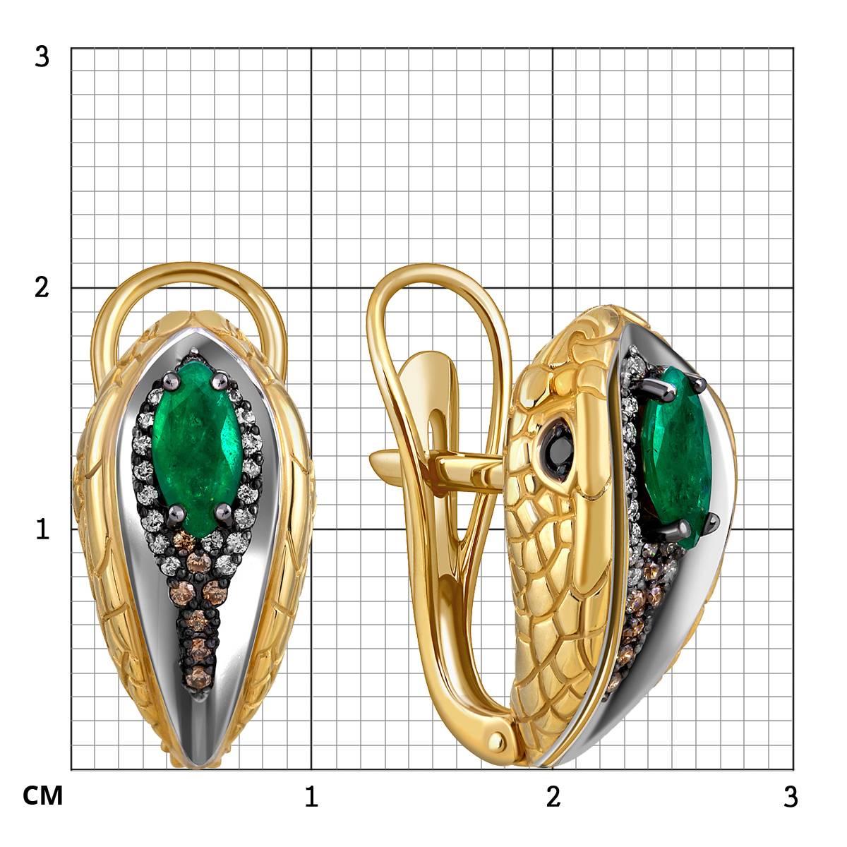 Серьги из жёлтого золота с бриллиантами и изумрудами (055182)