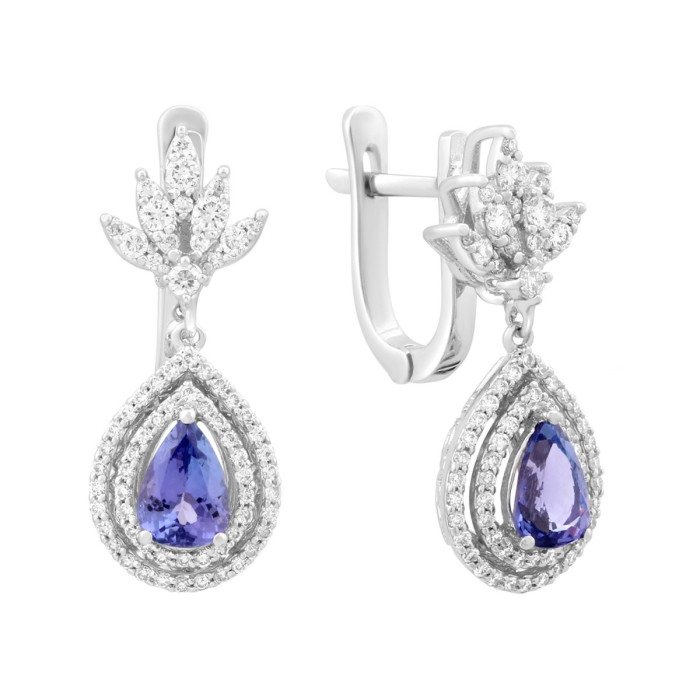 Серьги из белого золота с бриллиантами и танзанитами (025281)