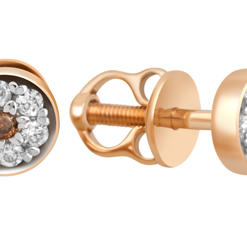 Серьги пусеты из красного золота с бриллиантами (044481)