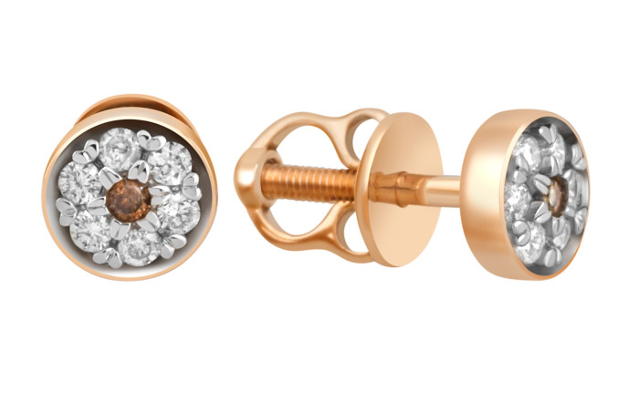 Серьги пусеты из красного золота с бриллиантами (044481)