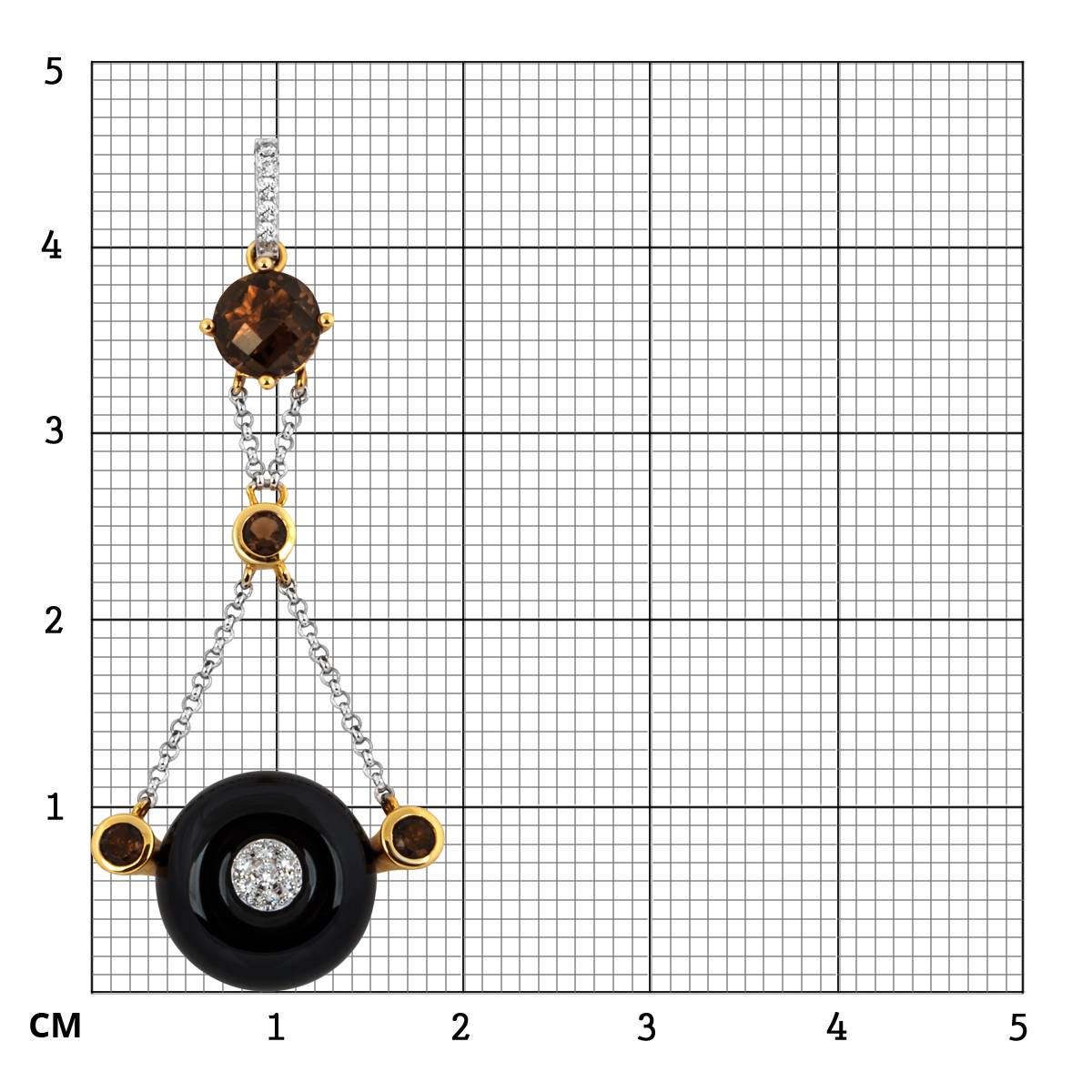 Кулон с бриллиантами, агатом и дымчатами кварцами (011076)