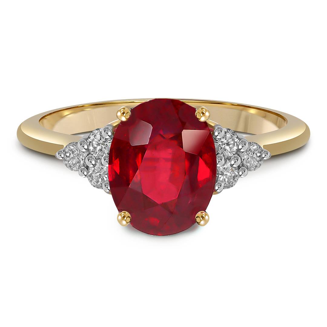 Кольцо из жёлтого золота с бриллиантами и рубином (062995)