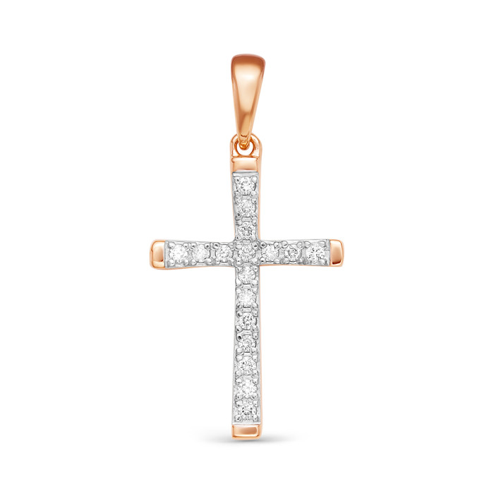 Кулон крест из красного золота с бриллиантами (054016)