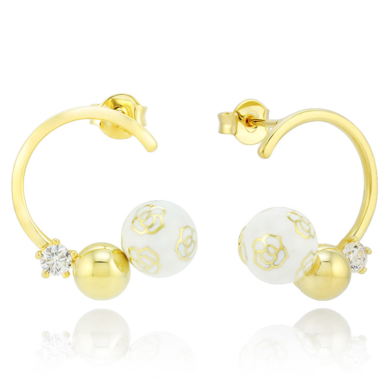 Серьги из жёлтого золота с фианитами и эмалью (054254)