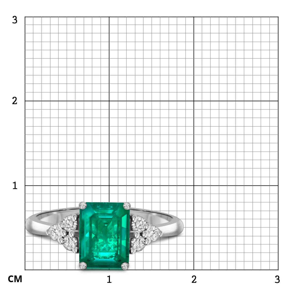 Кольцо из белого золота с бриллиантами и изумрудом (054505)